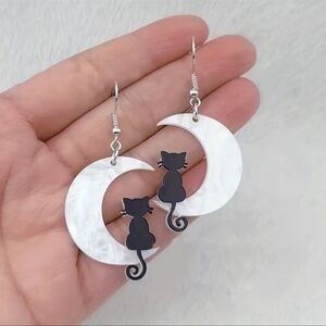Black Cat Moon Dangle Earrings NWT